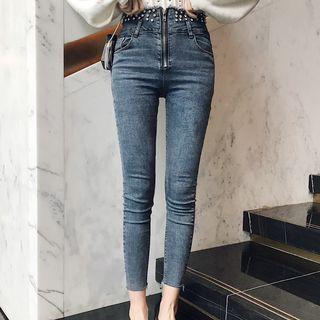 Rhinestone Accent Crop Skinny Jeans