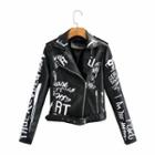 Faux Leather Lettering Zip Jacket