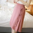 Lace-up Detail Band-waist Chiffon Midi Skirt