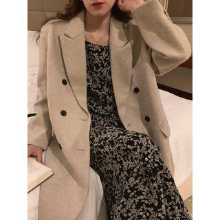 Square-neck Floral Midi A-line Dress Black - One Size