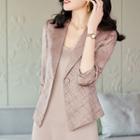 Elbow-sleeve Printed Blazer / Sleeveless A-line Dress / Straight Leg Pants / Set