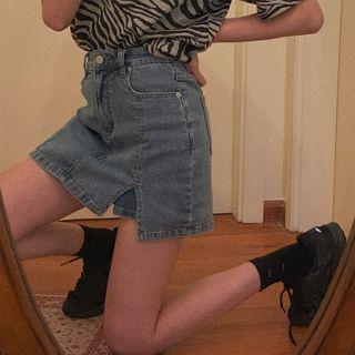 Denim Slit Mini Straight-fit Skort