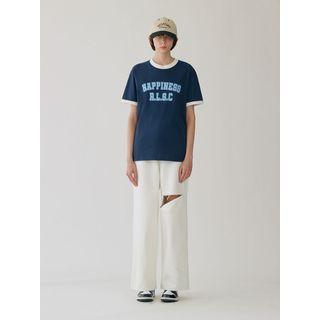 Contrast-trim Happiness T-shirt
