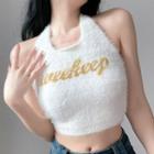 Lettering Fluffy Cropped Halter Top