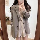 Floral Print Chiffon Blouse / Plain Blazer / A-line Skirt