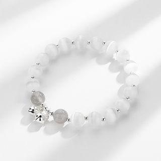 Bell Sterling Silver Faux Cat Eye Stone Bracelet 925 Silver - Transparent White - One Size