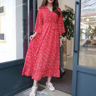 V-neck Bell-sleeve Maxi Floral Dress