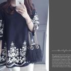 3/4-sleeve Embroidered T-shirt Dress