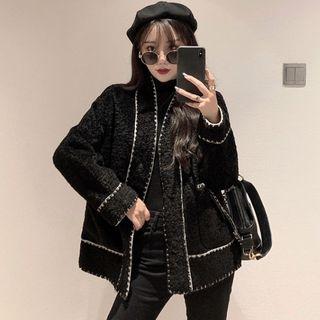 Contrast Trim Fleece Coat Black - One Size