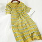 Striped Short-sleeve Midi Knit Dress Yellow - One Size