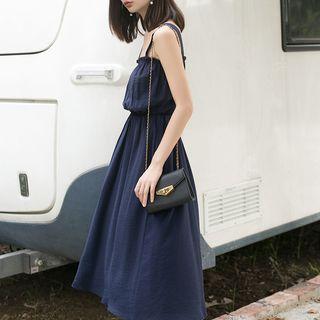 Gather-waist Frilled Spaghetti Strap Dress