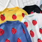 Drop-shoulder Strawberry-print Sweater
