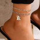 Set Of 2: Chain Anklet + Letter Pendant Anklet 19931 - Silver - One Size