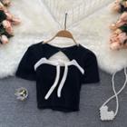 Cutout Open-back Color Block Short-sleeve Top
