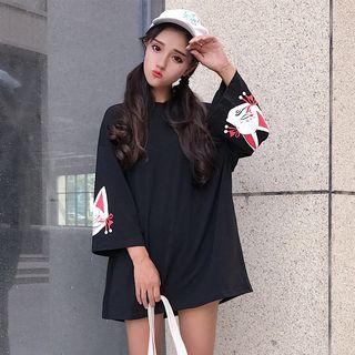 Cat Print 3/4 Sleeve Long Pullover