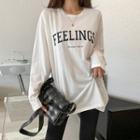 Slit-hem Letter Print Loose-fit T-shirt