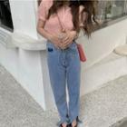 Crinkled Zip-up Crop Top / Straight Leg Jeans