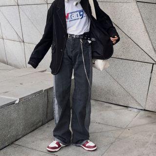 Two-tone High-waist Straight-leg Jeans