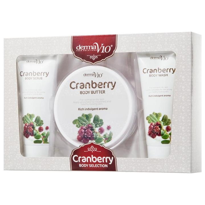 Derma V10 - Cranberry Body Selection Set (3 Items) : Body Butter + Body Scrub + Body Wash 3 Pcs