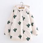 Cactus Print Hooded Padded Jacket / Hoodie