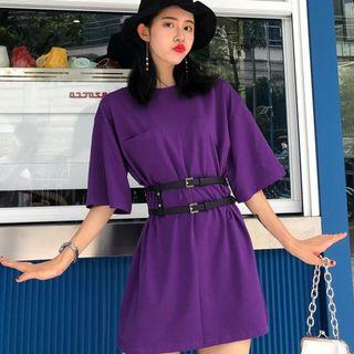 Plain Elbow Sleeve Long T-shirt / Belt