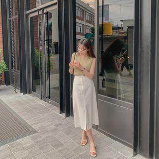 Line Blend Zip-fly Long Skirt Ivory - One Size