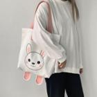 Rabbit Print Canvas Tote Bag Pink Strap - White - One Size