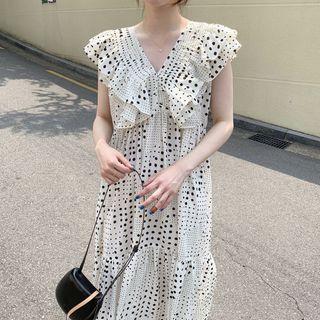 V-neck Ruffle Trim Midi Dress