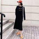 Letter Embroidered Long-sleeve Midi T-shirt Dress