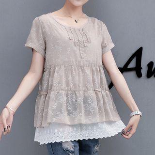 Floral Print Short Sleeve Tiered Top