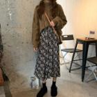 Turtleneck Cable-knit Sweater / Midi Floral A-line Skirt