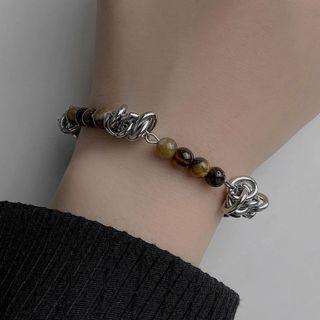 Gemstone Stainless Steel Bracelet Brown & Silver - One Size