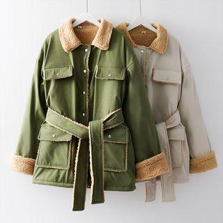 Fleece-lining Safari Coat With Sash