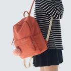 Pompom Accent Plain Backpack