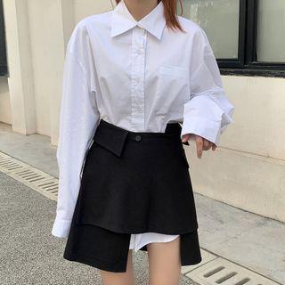 Pocket Detail Shirt / Asymmetrical Mini A-line Skirt