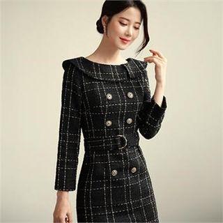 Tall Size Double-breasted Check Dress