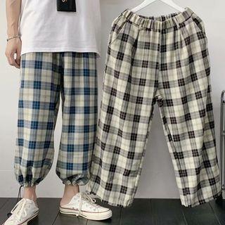 High-waist Plaid Loose Fit Sweatpants