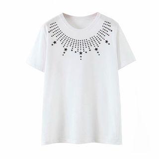 Star Embroidered Short-sleeve Knit Top