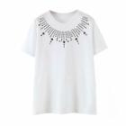 Star Embroidered Short-sleeve Knit Top