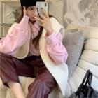 Plain Loose-fit Vest / Long-sleeve Shirt / Faux-leather Pants