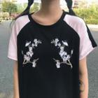 Short-sleeve Embroidered T-shirt Black - One Size