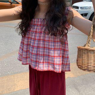 Sleeveless Checked Top As Shown In Figure - One Size