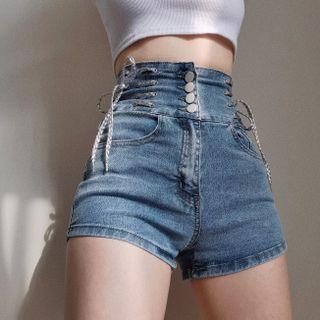 High-waist Washed Drawstring Shorts