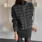 Crewneck Houndstooth Knit Cardigan Gray - One Size