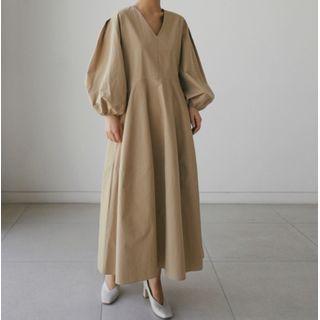Plain V-neck Maxi A-line Dress
