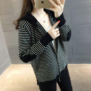 Hooded Striped Zip-up Jacket