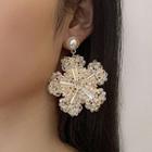 Faux Pearl Alloy Flower Dangle Earring 1 Pair - 925 Silver Needle - Gold - One Size