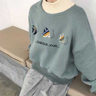 Embroidered Puff-sleeve Pullover