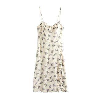 Floral Print Spaghetti-strap Ruffled A-line Dress