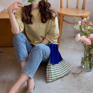 Elbow-sleeve Letter Print Pullover